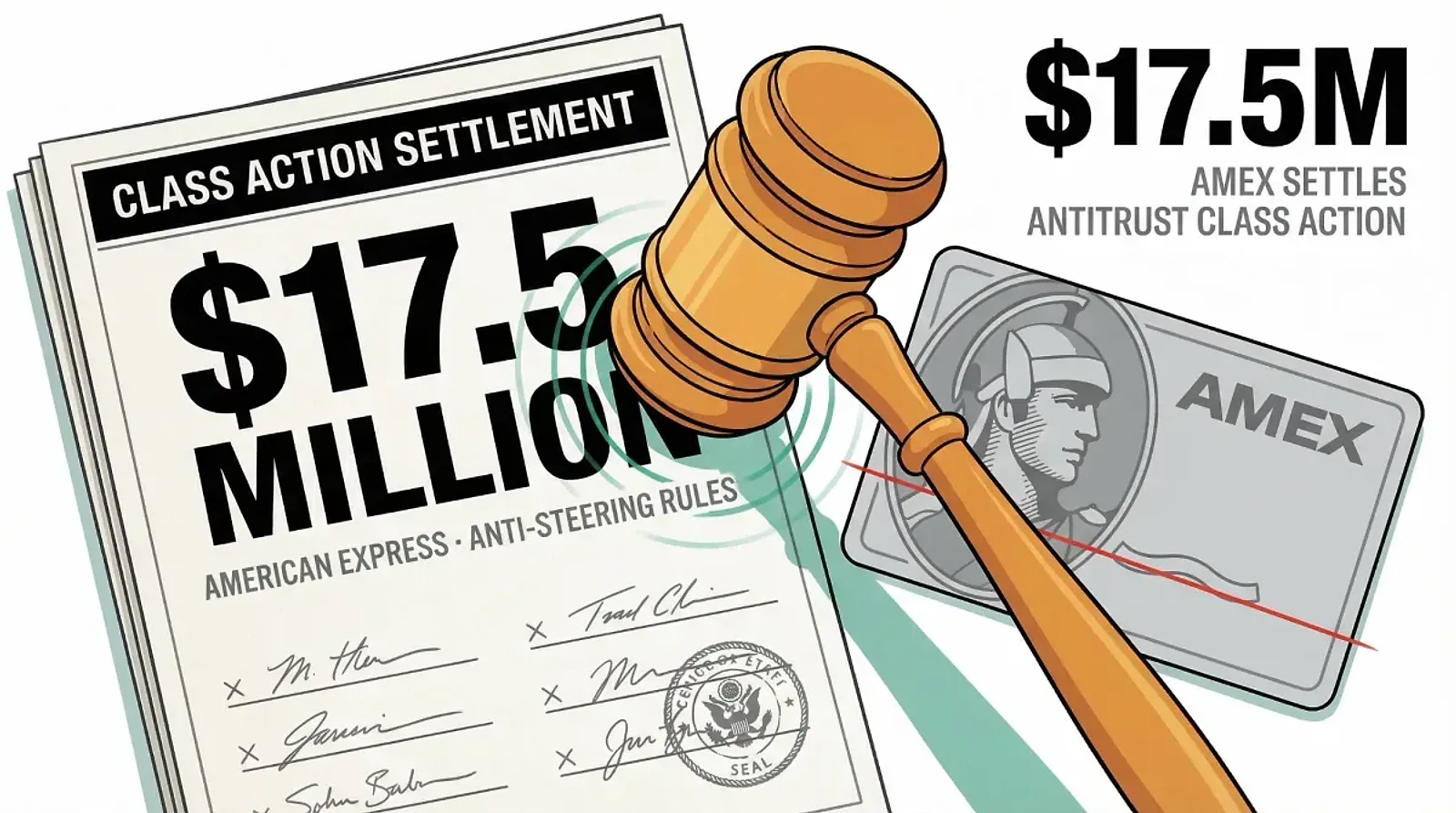 American Express Settles $17.5 Million Antitrust Class Action Over Anti-Steering Rules — editorial cover artwork