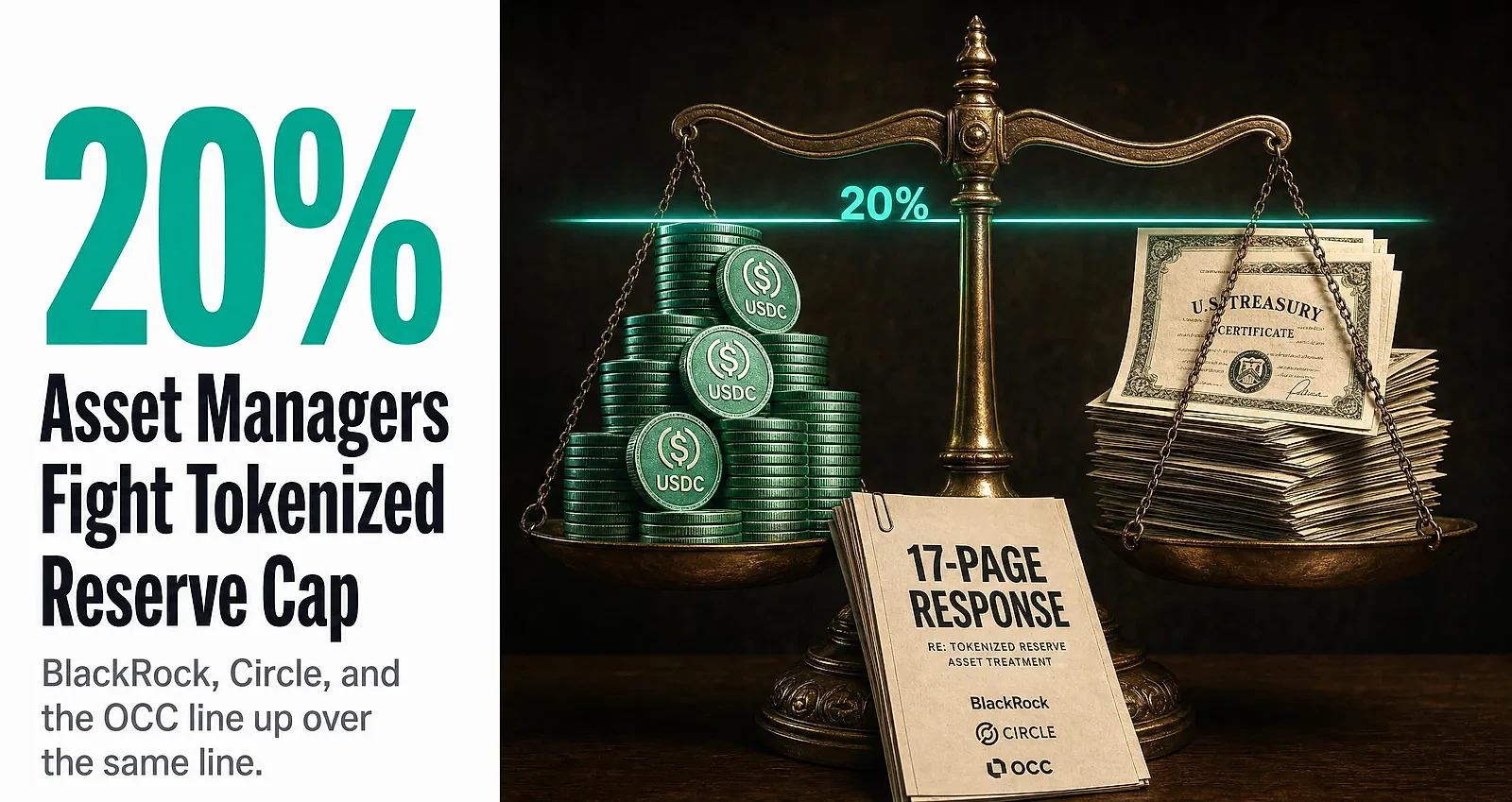 Asset Managers Push Back on 20 Percent Cap for Tokenized Stablecoin Reserves — editorial cover artwork