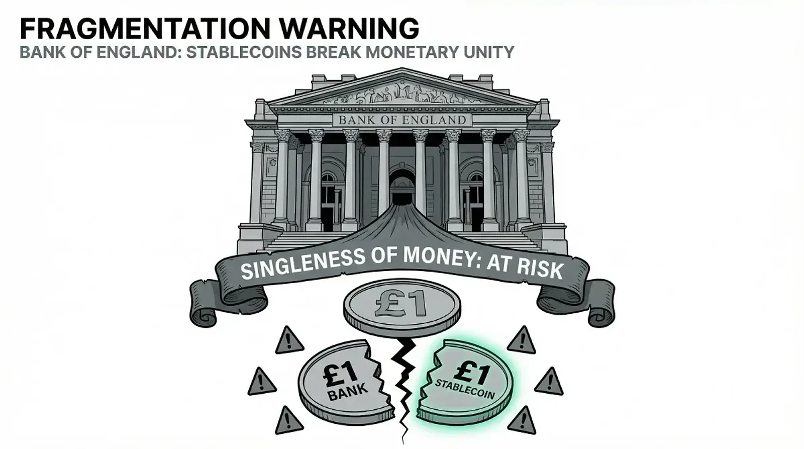 Bank of England Warns Stablecoins Threaten Singleness of Money — editorial cover artwork