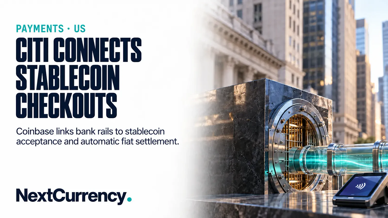 Citi and Coinbase Connect Virtual Accounts to Stablecoin Checkout — editorial cover artwork
