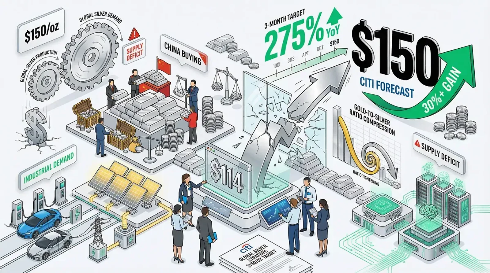 Citi Predicts Silver at $150 Per Ounce Within 3 Months: Industrial Demand and China Buying Drive Bullish Case — editorial cover artwork