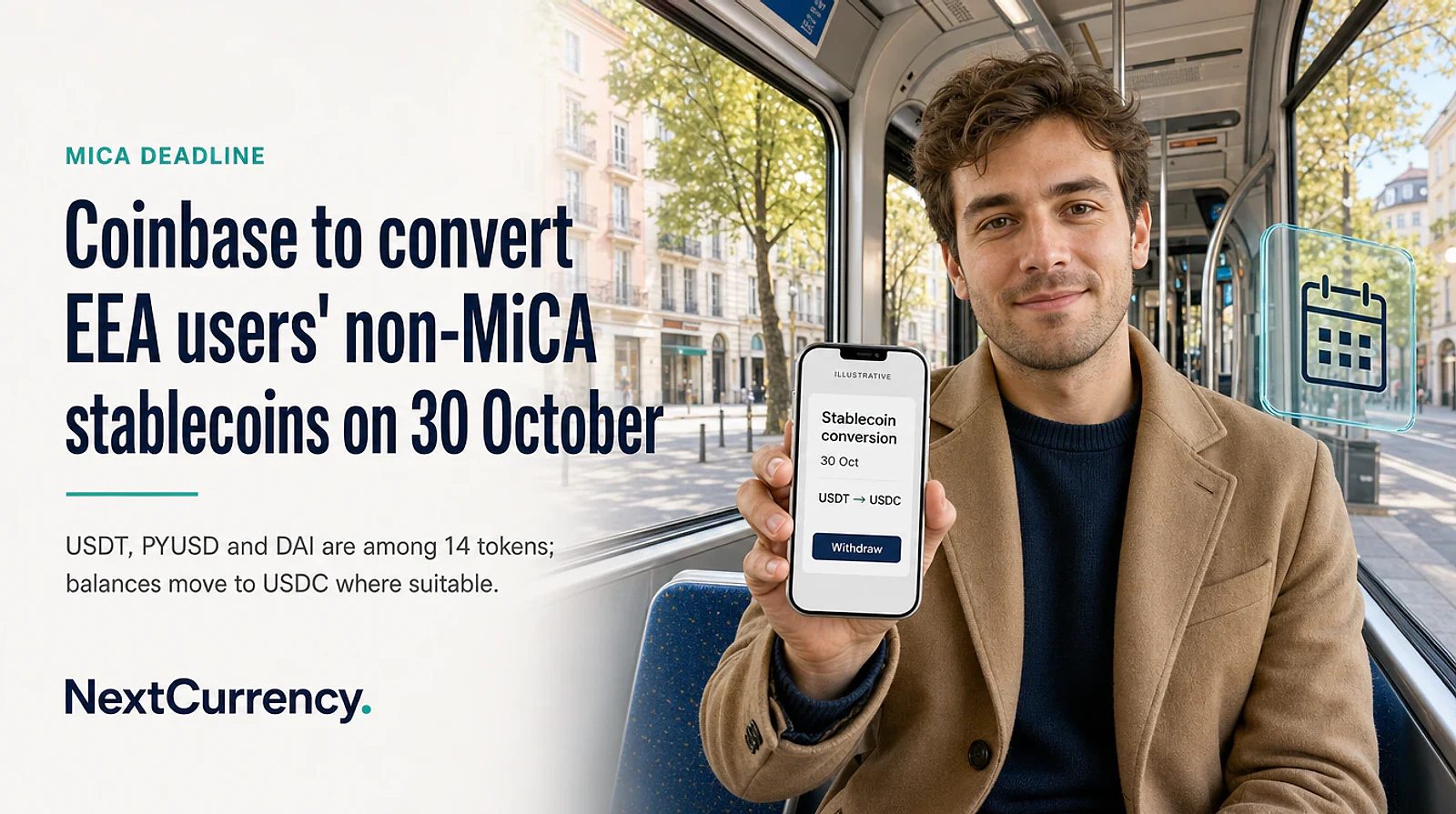 Coinbase to Convert EEA Users' USDT and 13 Other Non-MiCA Stablecoins on 30 October — editorial cover artwork