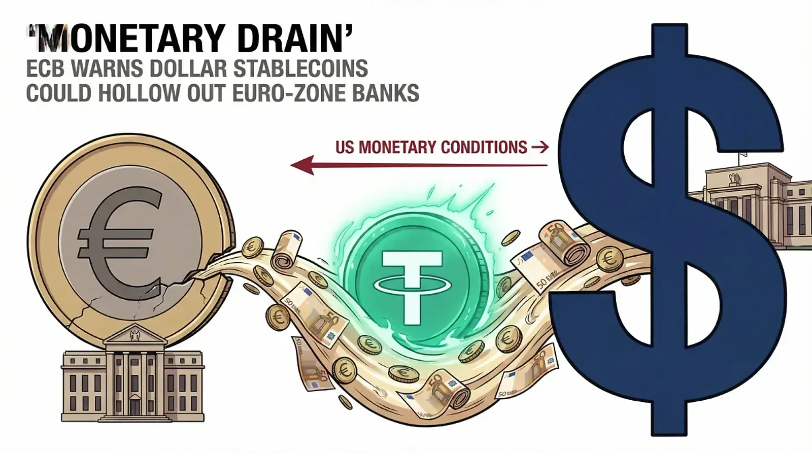 ECB Paper Warns Stablecoins Could Weaken Euro-Zone Monetary Policy — editorial cover artwork