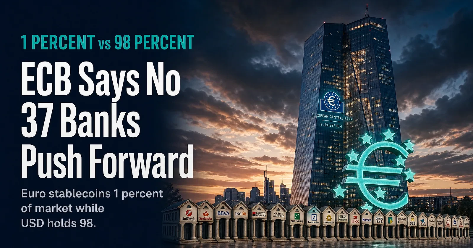 ECB Rejects Euro Stablecoin Reserve Easing as Qivalis Bank Consortium Expands to 37 — editorial cover artwork