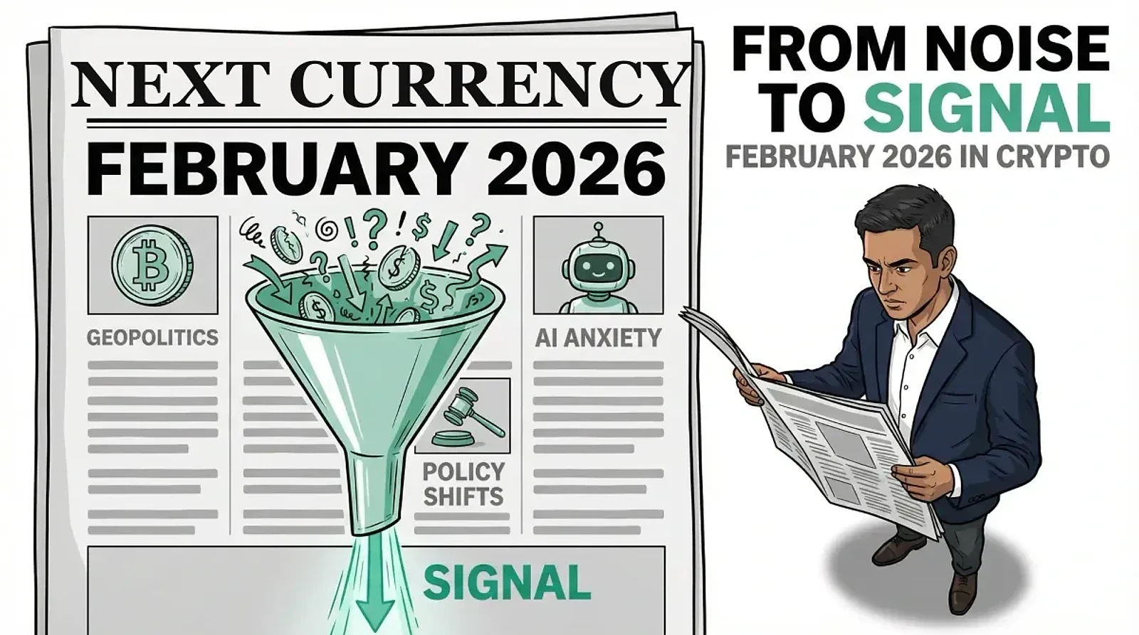 February 2026 in Crypto: From Noise to Signal — editorial cover artwork
