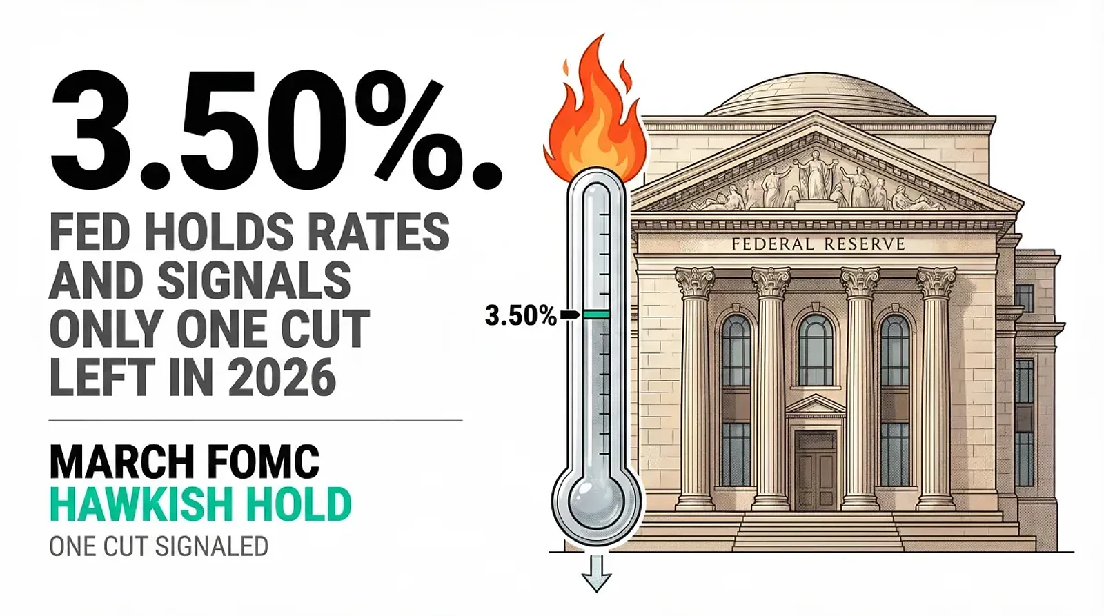 Fed Delivers Hawkish Hold at March 2026 FOMC, Dot Plot Signals One Cut Remaining for Year — editorial cover artwork