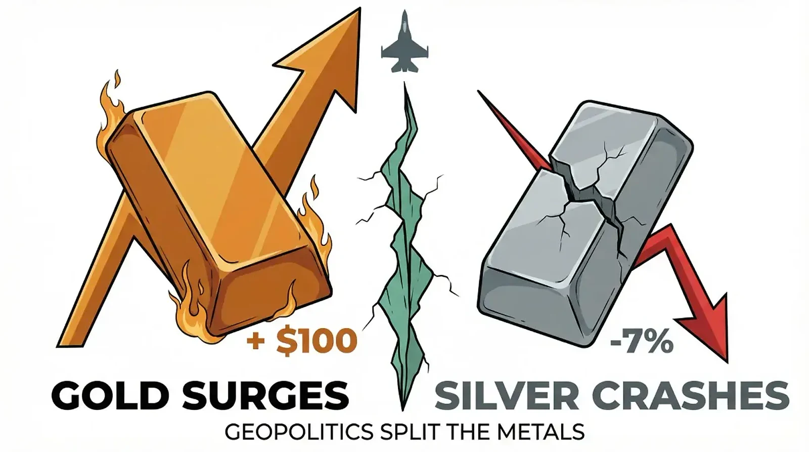 Gold And Silver Surge Amid Tariff Ruling, Threat Of Iran Strikes — editorial cover artwork