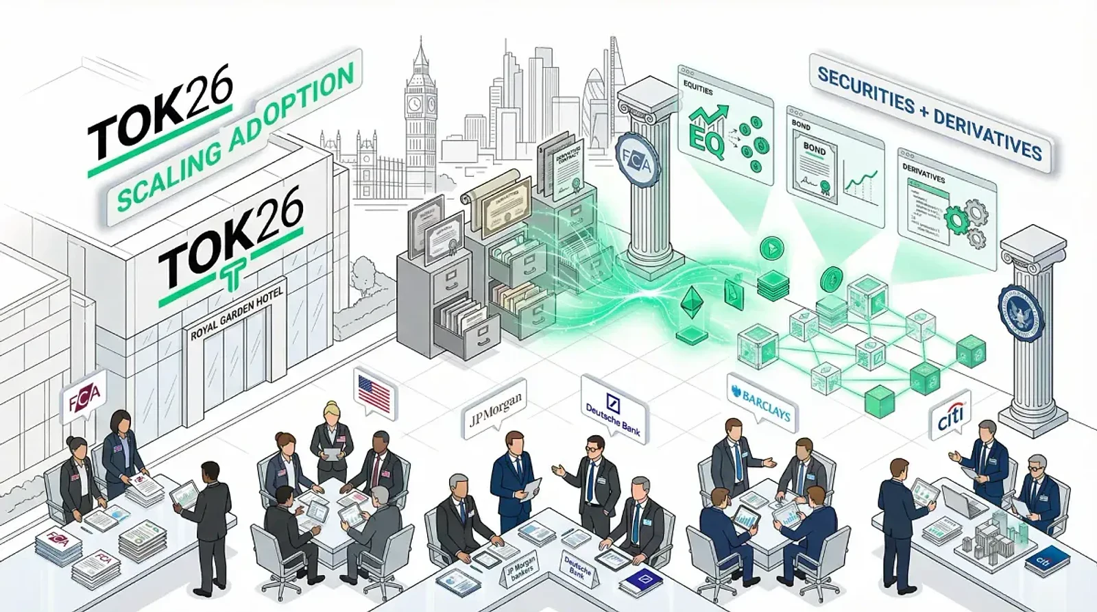 London Tokenisation Summit (TOK26) Convenes Major Financial Institutions: FCA, SEC, JP Morgan, Deutsche Bank, Barclays, Citi Gather to Scale Adoption — editorial cover artwork