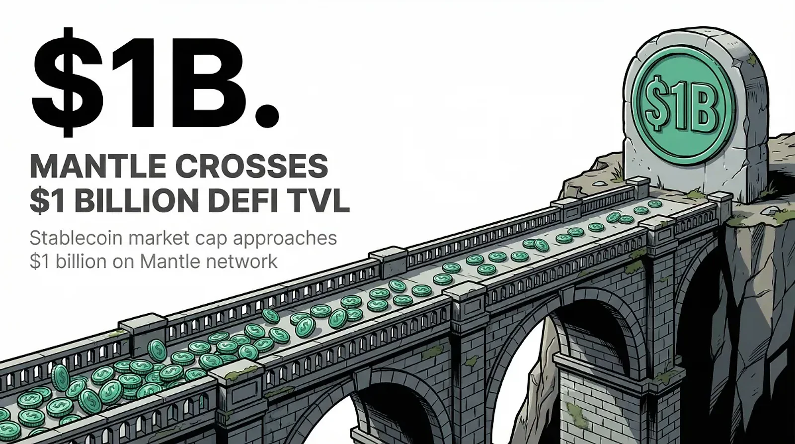 Mantle Crosses $1 Billion DeFi TVL as Stablecoin Market Cap Approaches $1 Billion — editorial cover artwork