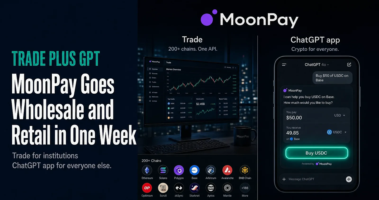 MoonPay's Big Week: Trade Platform Launches and ChatGPT Becomes a Crypto Onramp — editorial cover artwork