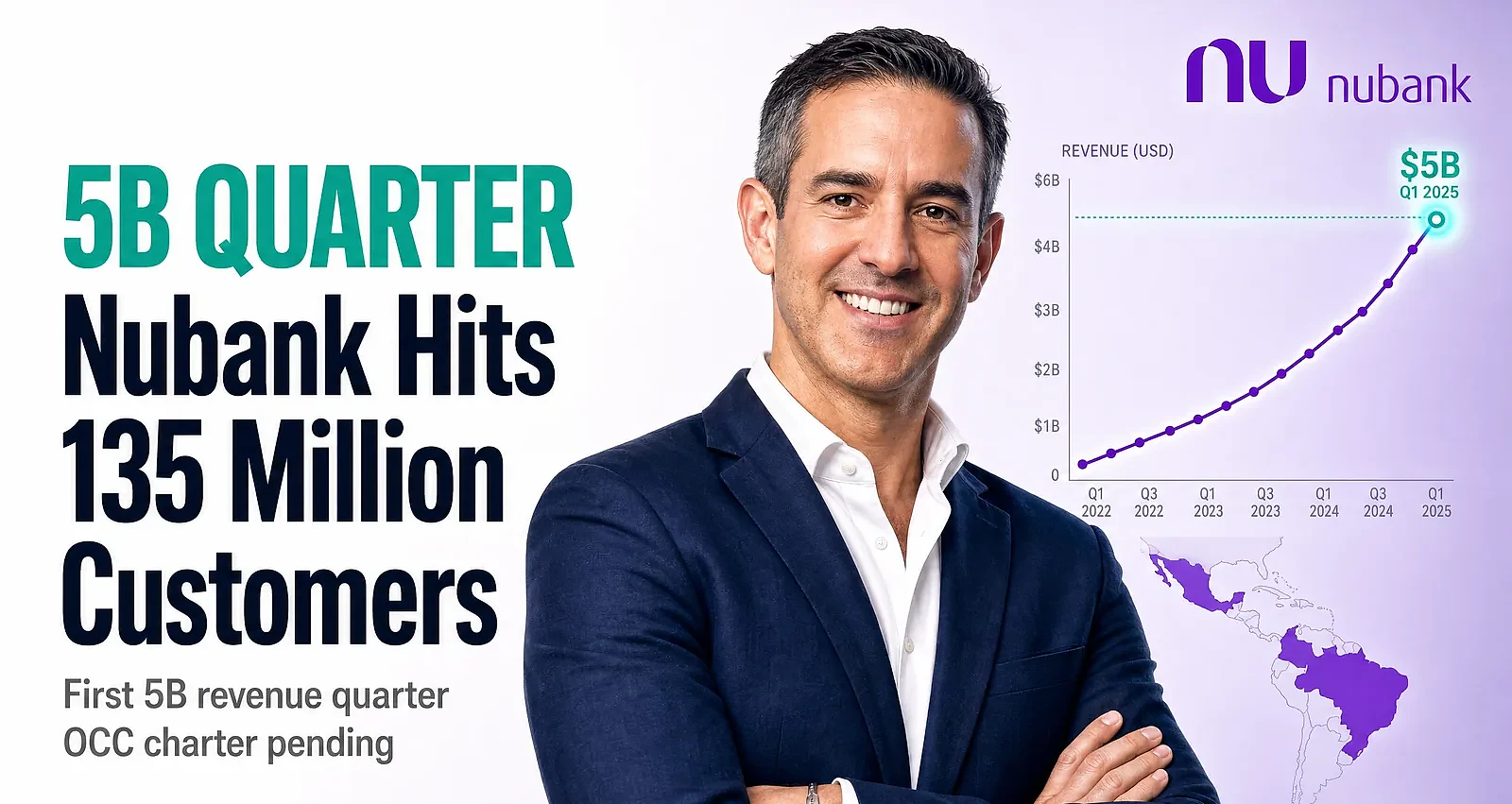Nubank Q1 2026: First $5 Billion Revenue Quarter, 135 Million Customers — editorial cover artwork