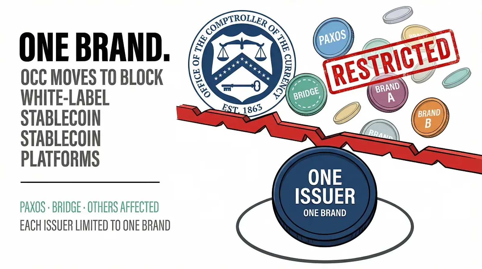 OCC Proposes Rules Restricting White-Label Stablecoin Platforms and Rewards — editorial cover artwork