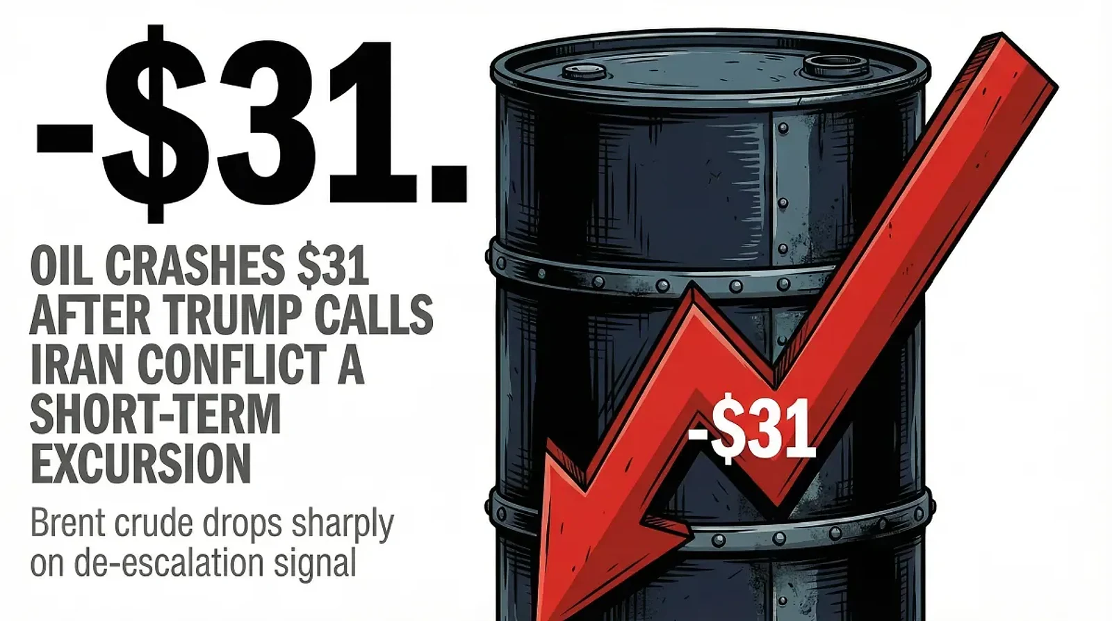 Oil Crashes $31 After Trump Calls Iran Conflict a 'Short-Term Excursion' — editorial cover artwork
