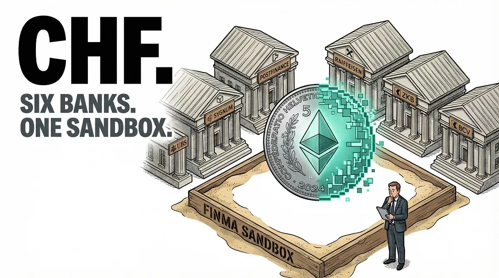 Six Swiss Banks Launch CHF Stablecoin Sandbox With Swiss Stablecoin AG on Ethereum — editorial cover artwork