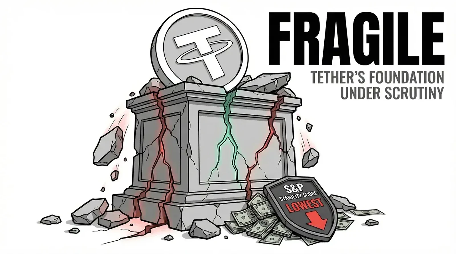 Stablecoin Giant is Crypto's Fragile Foundation — editorial cover artwork