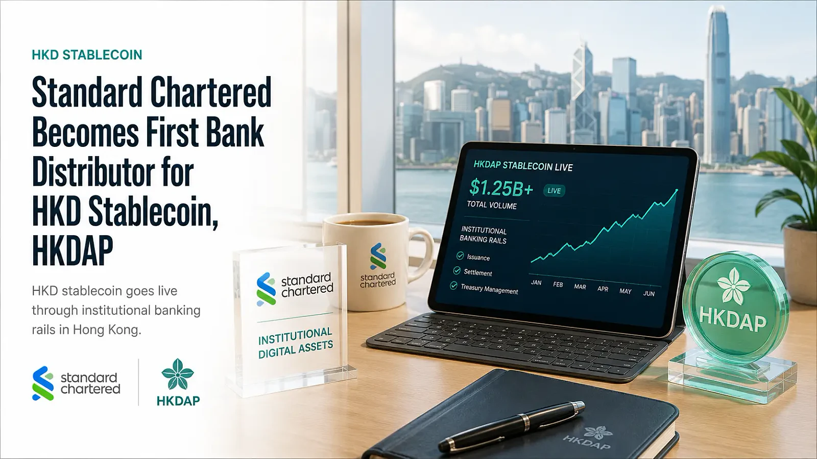 Standard Chartered becomes first bank distributor of Hong Kong's regulated HKDAP stablecoin — editorial cover artwork
