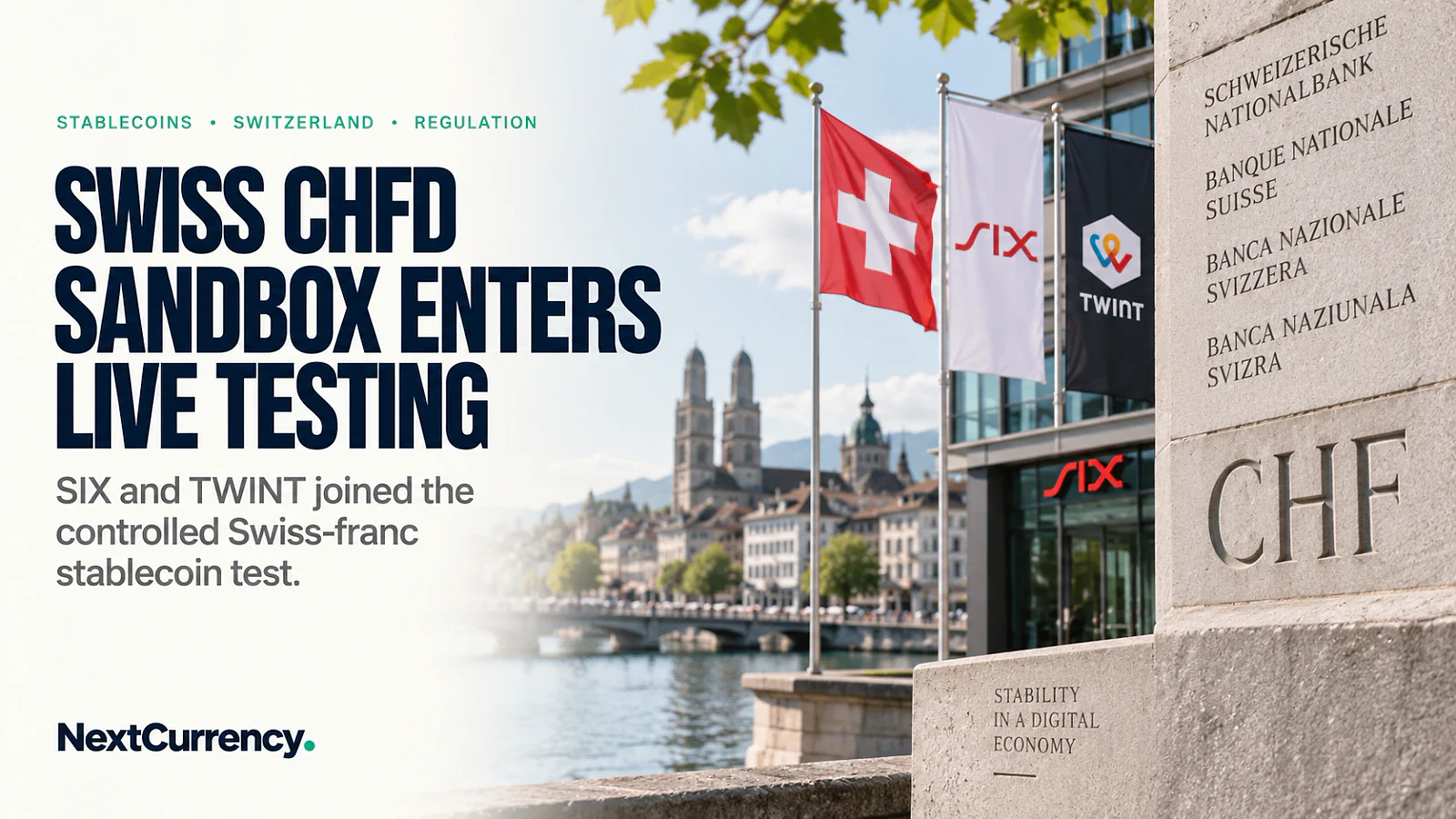 Swiss CHFD Stablecoin Sandbox Starts Live Tests With SIX and TWINT — editorial cover artwork