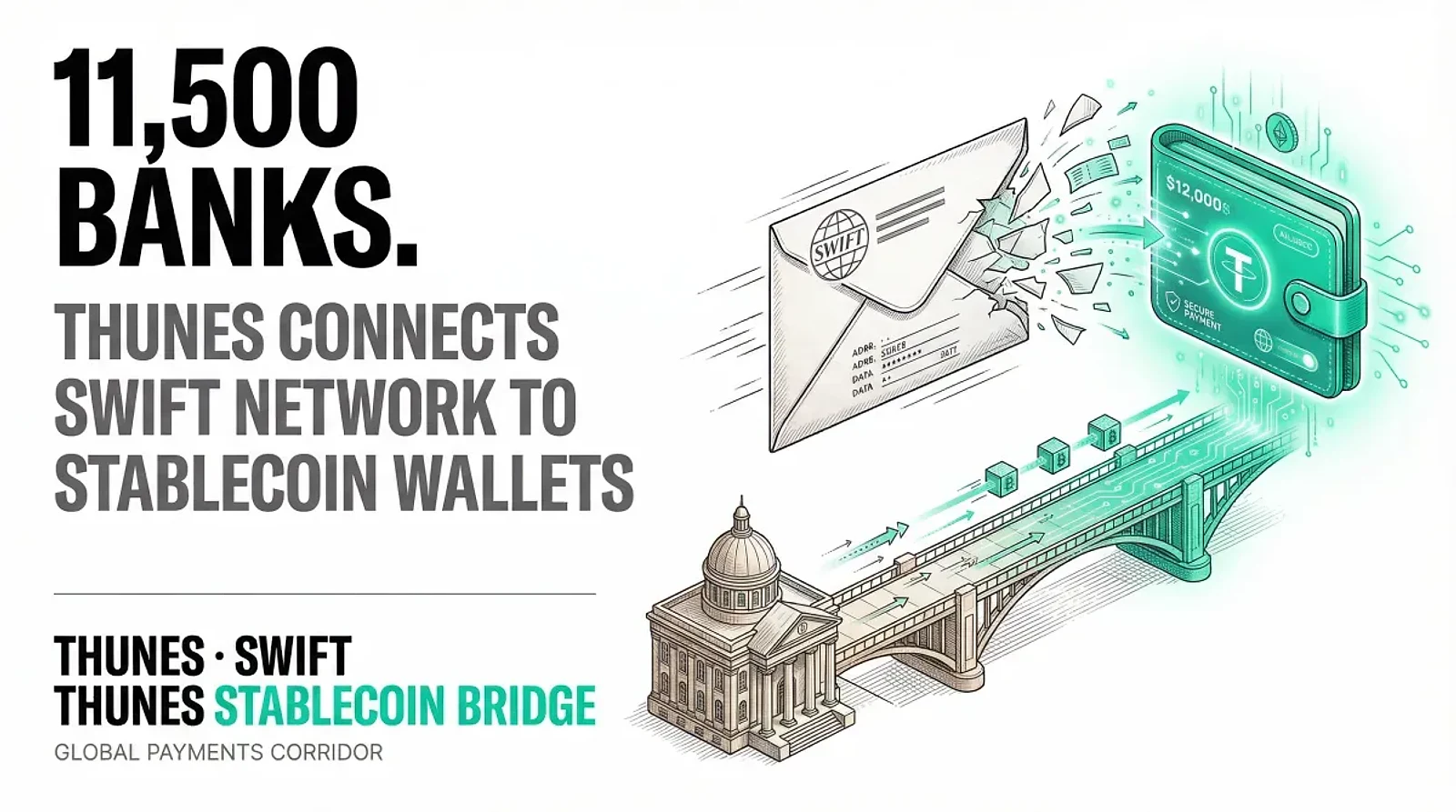 Thunes Connects 11,500 SWIFT Banks to 500 Million Stablecoin Wallets with Zero Additional Integration — editorial cover artwork