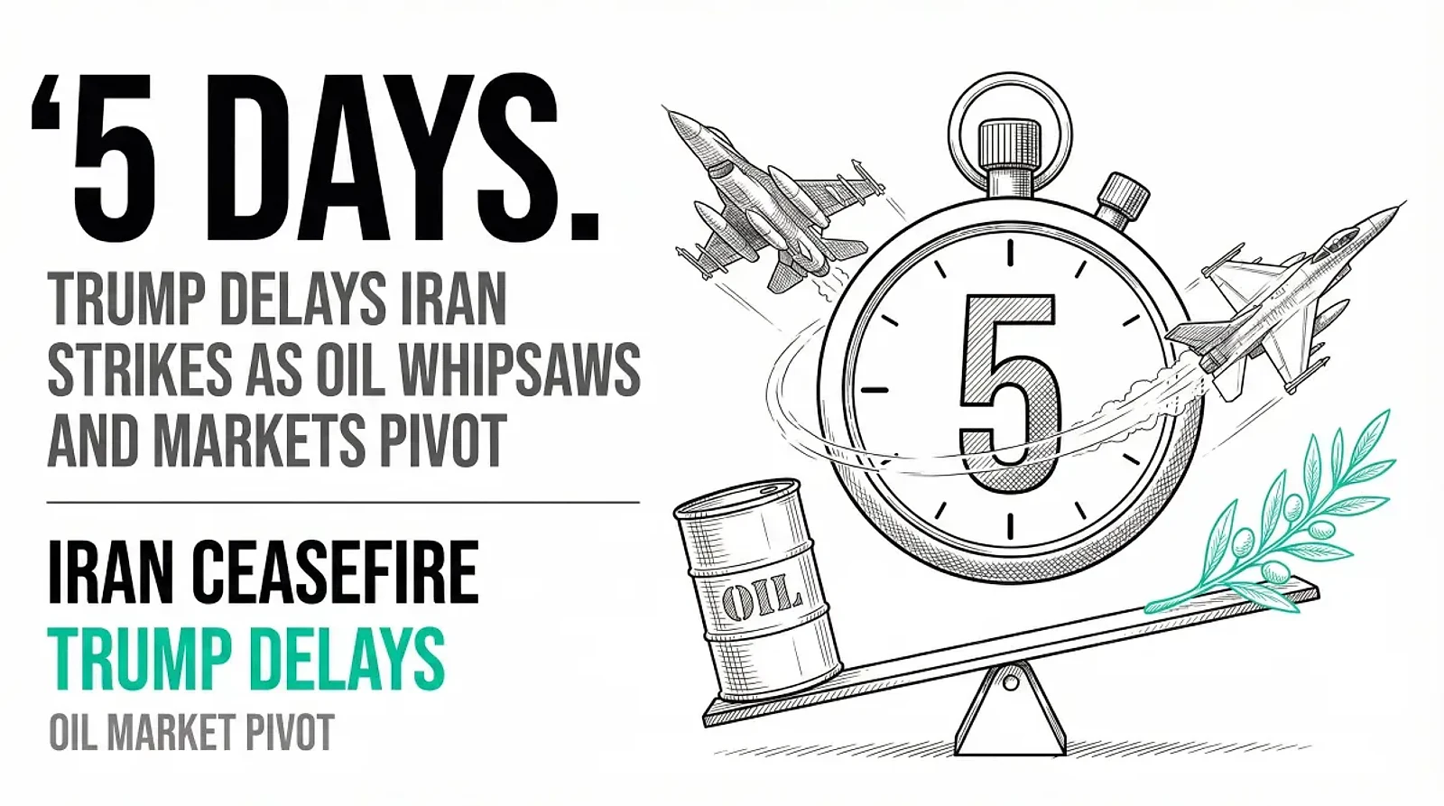Trump Delays Iran Strikes Five Days as Oil Whipsaws and Saxo Maps Three Investor Scenarios — editorial cover artwork