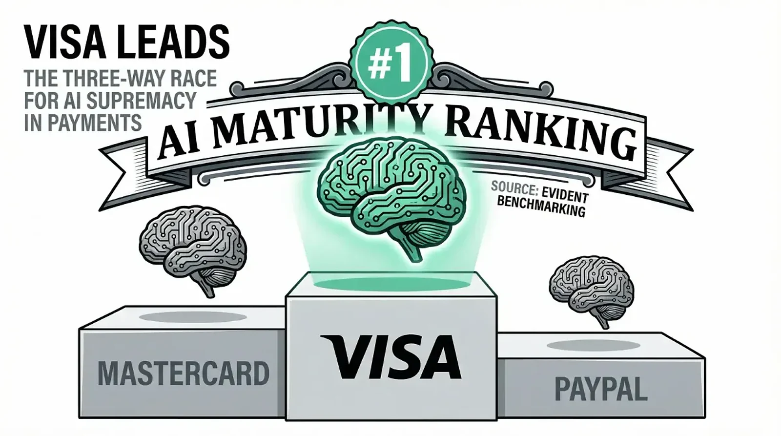 Visa Leads Payment Industry in Three-Way Race for AI Supremacy — editorial cover artwork