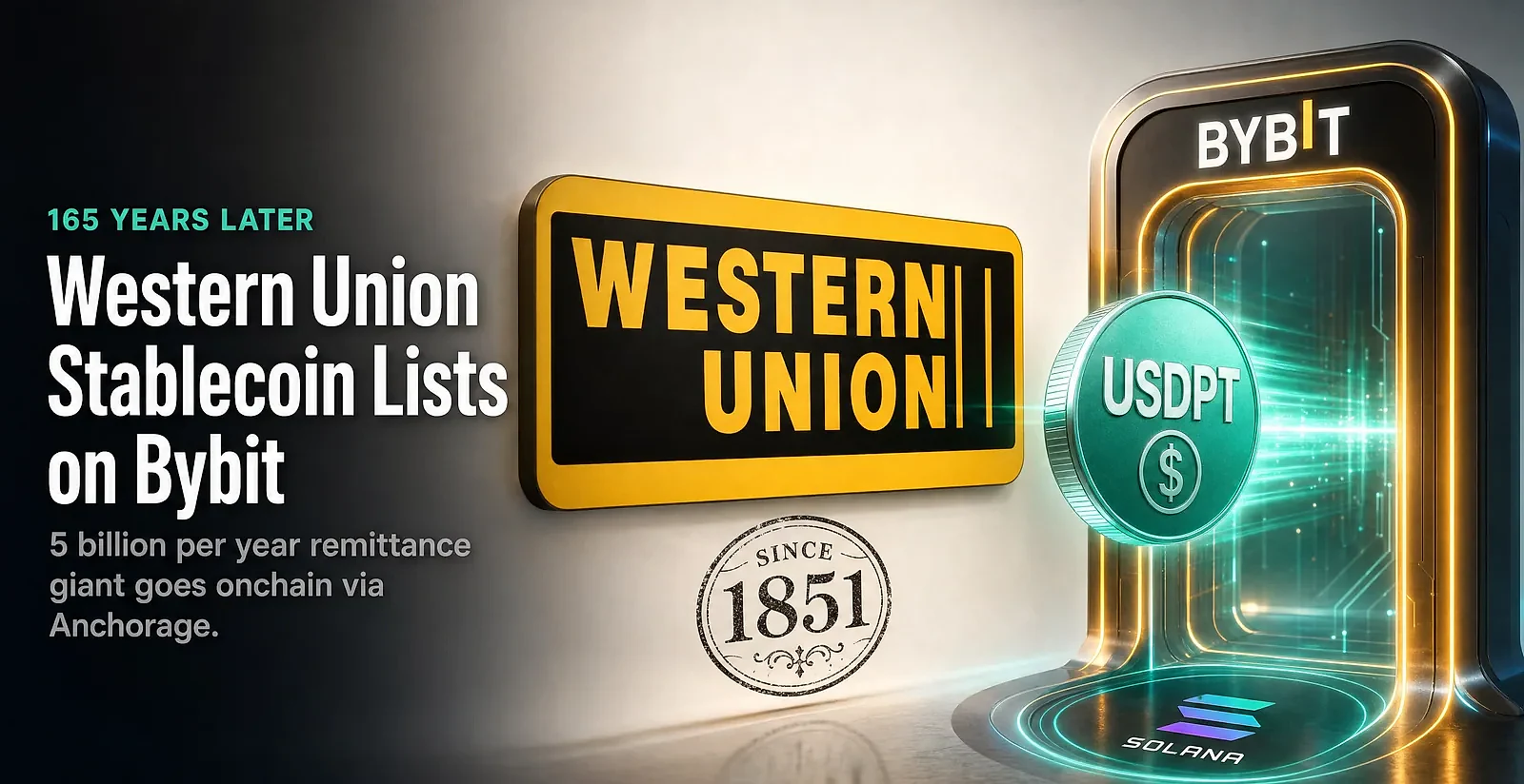 Western Union's USDPT Stablecoin Lists on Bybit, First Major Exchange Integration — editorial cover artwork