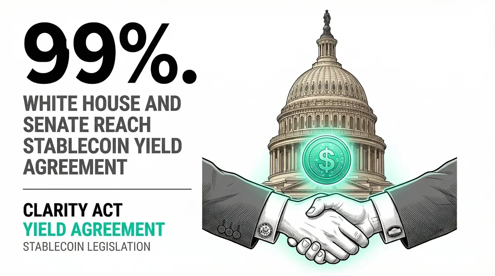 White House and Senate Reach Agreement on Stablecoin Yield Dispute, Clearing Path for CLARITY Act Markup — editorial cover artwork