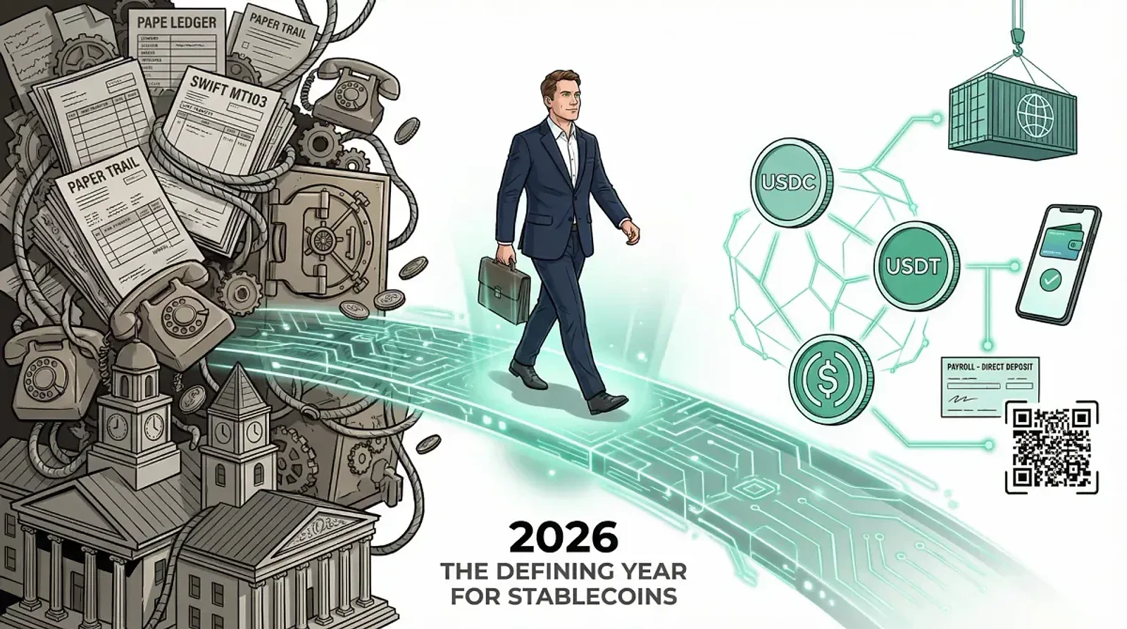 Why 2026 Will Be a Defining Year for Stablecoins and On-Chain Finance — editorial cover artwork