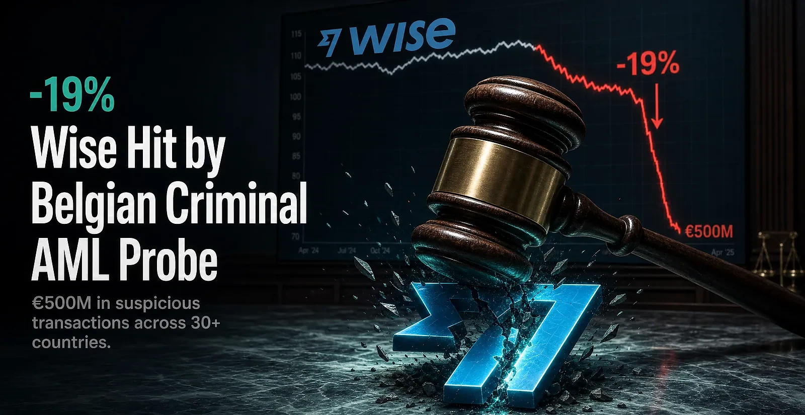 Wise Hit by Belgian Criminal AML Probe, Shares Crash 19 Percent on €500M Investigation — editorial cover artwork