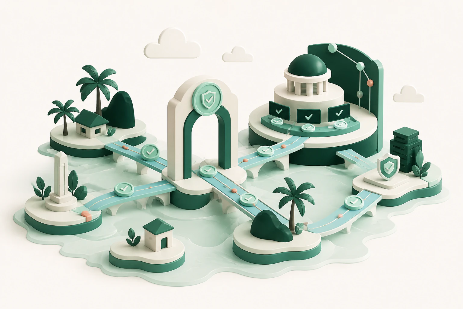 An editorial illustration of Philippine islands connected through a supervised digital payment network